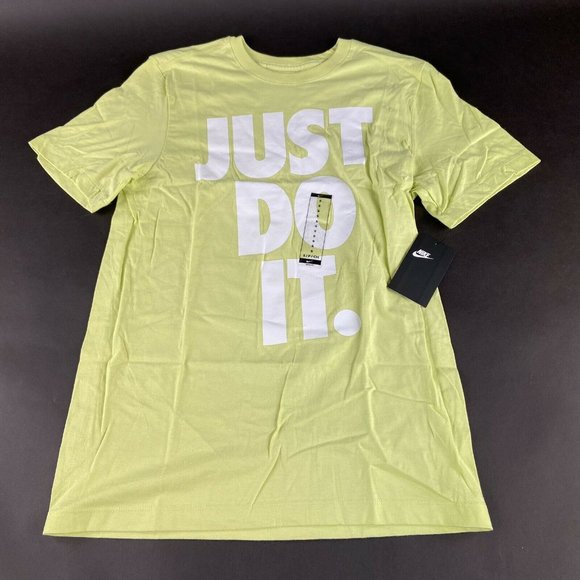 Nike Men's Just Do It Big Logo Lime Green White T-Shirt AT2745-352 Size Small - Picture 1 of 3